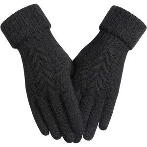 Women's Black Winter Warm Touch Screen Texting Elastic Knit Lined Stylish Gloves